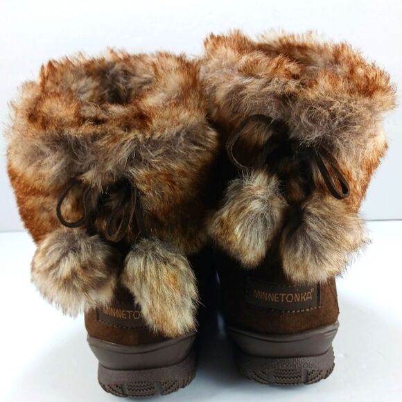 NWOT Minnetonka Somerville Women's Brown Suede Leather Boot Plush Faux Fur 8.... - Picture 5 of 13